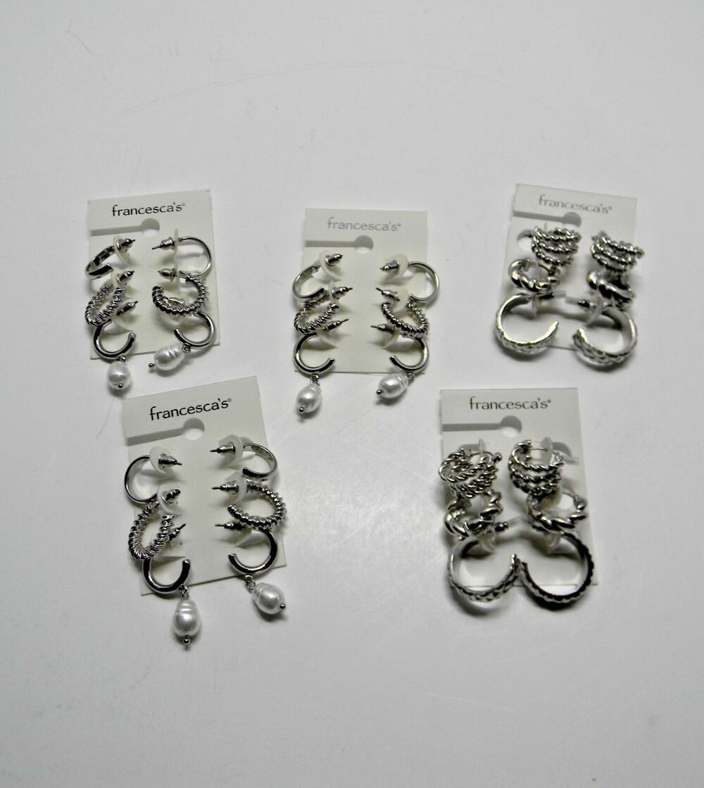(5) Silver Hoop Earring Sets Christmas Gift Stocking Stuffers Francesca's NEW